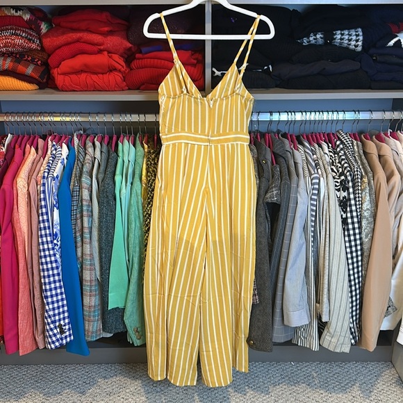 Crystal Sky yellow/white striped v neck front tie adjustable strap jumpsuit XS - Picture 3 of 3